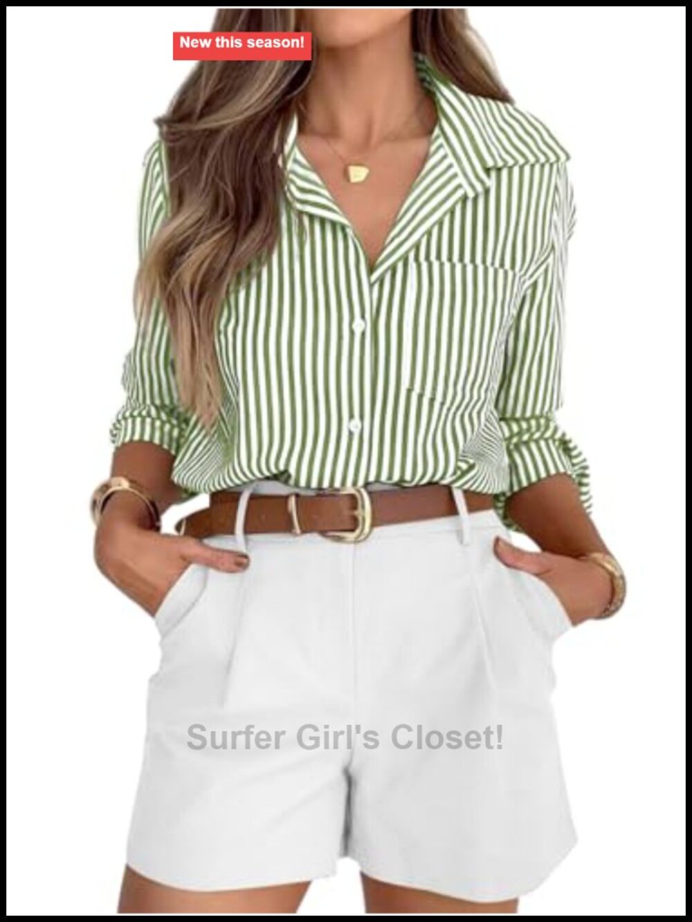 Striped Button Down Shirt Long Sleeve Collared Blouse Wrinkle-Free Office Top